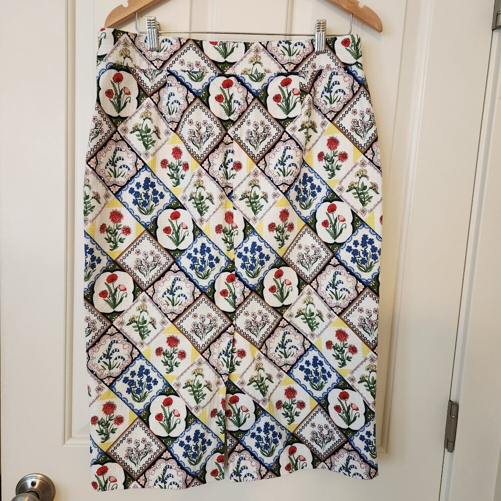 Boden Floral Patchwork Midi Pencil Skirt Floral Nature Boho Coquette Pretty Cute - Picture 2 of 10